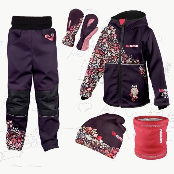 Dětský softshellový outfit fialový - Sova