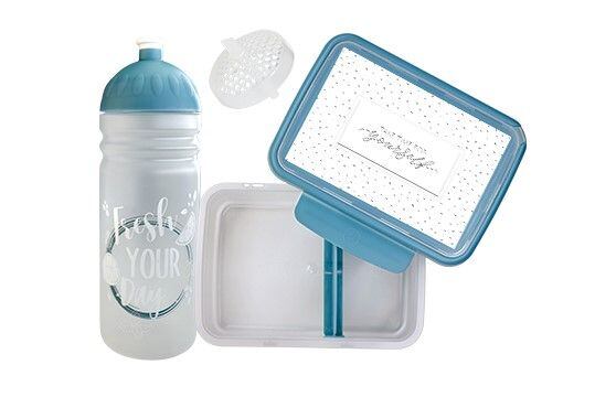 SET ZDRAVÁ LAHEV A ZDRAVÁ SVÁČA svačinový box a lahev 0,7l Fresh šedomodrá