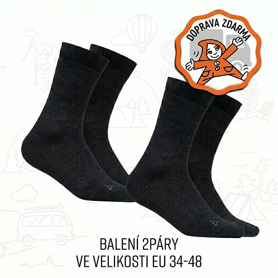 Tenké vlněné ponožky Craft 2 pack Wool Line černé