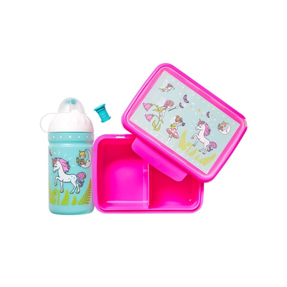 SET ZDRAVÁ LAHEV A ZDRAVÁ SVÁČA svačinový box a lahev 0,5l Jednorožec a víly