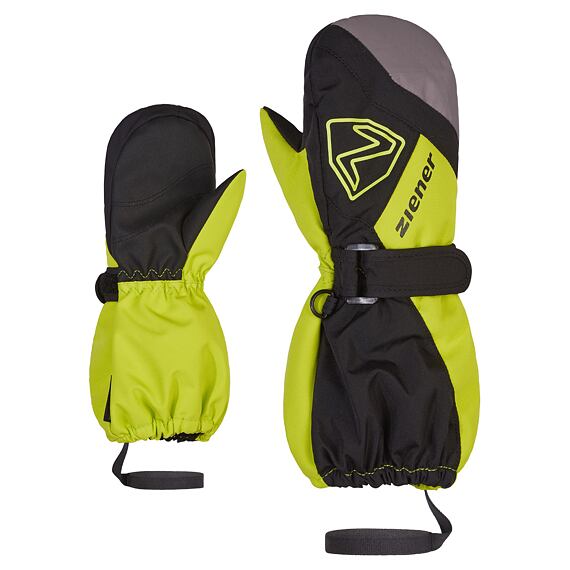 Dětské zimní rukavice Ziener Laurus AS black/lime - palcové s poutkem