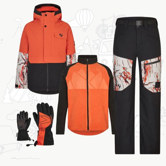 Dětský zimní outfit pro snowboarďáky burnt orange