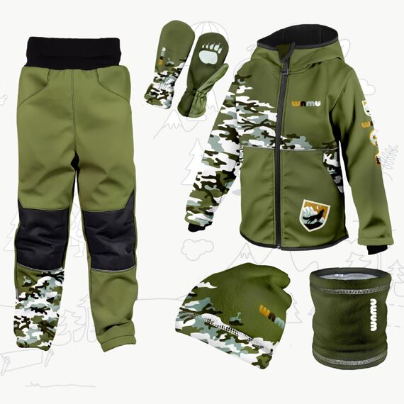 Dětský softshellový outfit khaki - Maskáč