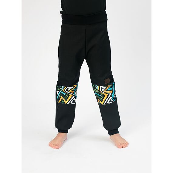 Dětské softshellové kalhoty Drexiss bez zateplení black cik cak yellow