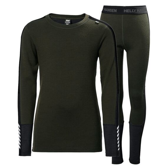 Juniorské termoprádlo Helly Hansen JR LIFA® Merino Midweight set - utility green