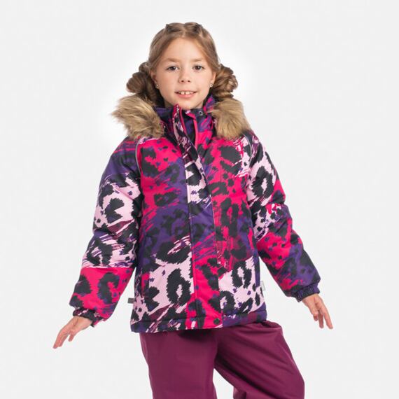 Dětská zimní bunda Huppa Alondra s kožíškem fuchsia pattern
