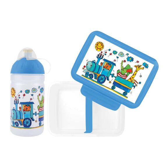 SET ZDRAVÁ LAHEV A ZDRAVÁ SVÁČA svačinový box a lahev 0,5l Vláček se zvířátky
