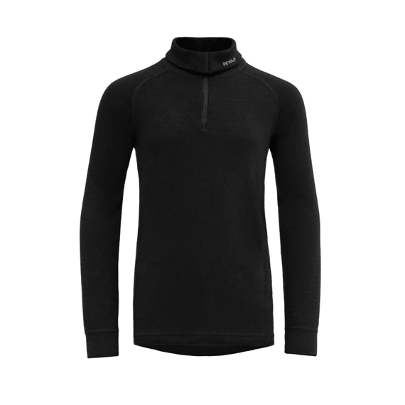 Dětské funkční tričko s merinem Devold Duo active s rolákem na zip black dlouhý rukáv