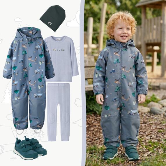 Dětský softshellový outfit Name It - modrý s autíčky