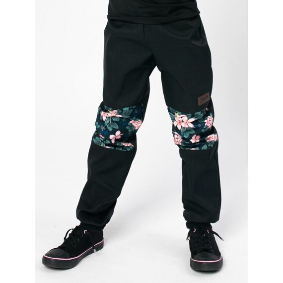 Dětské softshellové kalhoty Drexiss s fleecem black moon flowers