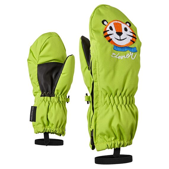 Dětské zimní rukavice Ziener Le ZOO MINIS lime green - celorozepínací palčáky s poutkem