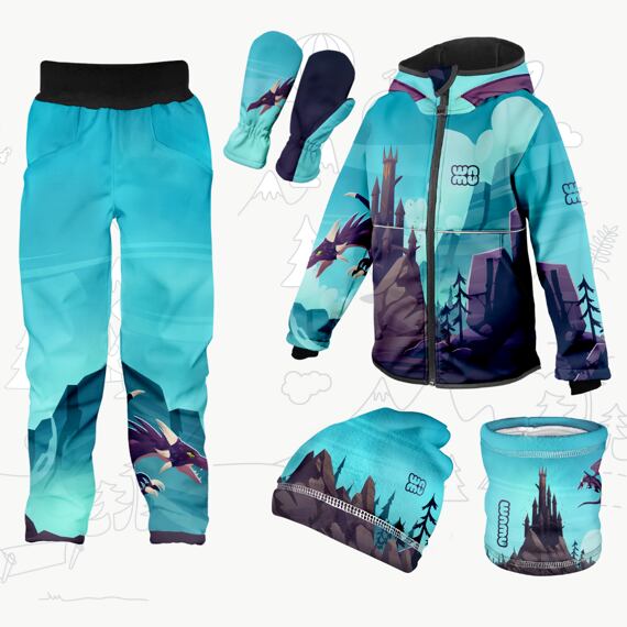 Dětský softshellový outfit modrý - Dragon fantasy