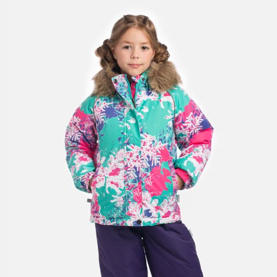 Dětská zimní bunda Huppa Alondra s kožíškem turquoise pattern