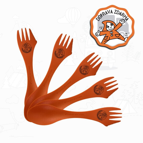 Set 5 cestovních příborů Promaledobrodruhy Swedish Spork original oranžový