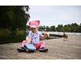 Dětský UV šátek s kšiltem Little Angel Outlast® tenký Motýl - bílá/tyrkys 3